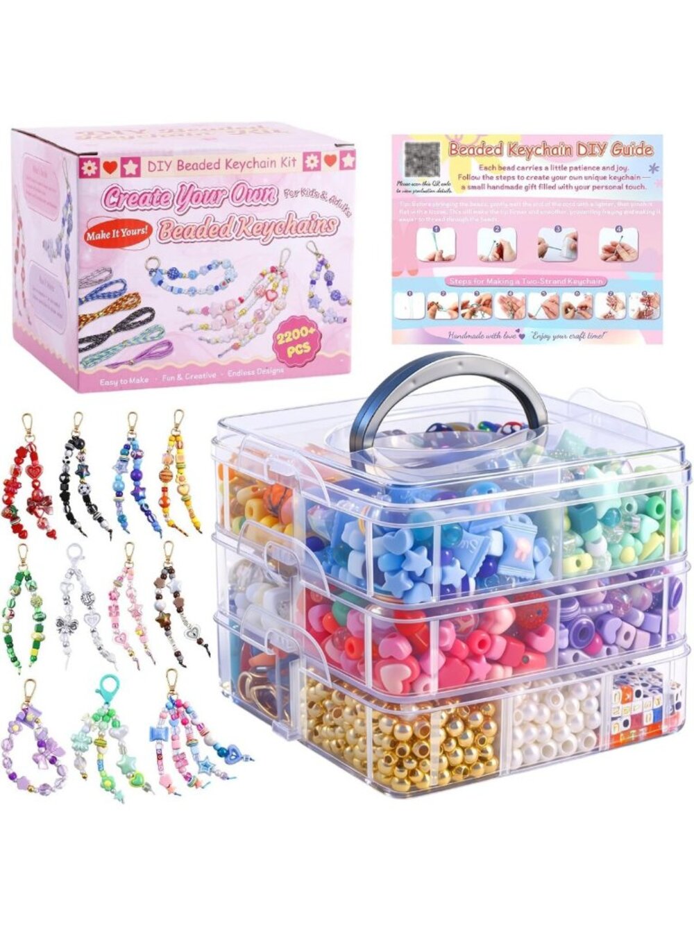 DIY Bag Charm Kit - 2200 PCS, Assorted Colors, Crafting Supplies with Video